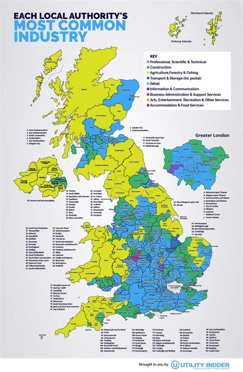 Map of England showing industries implementing MAP